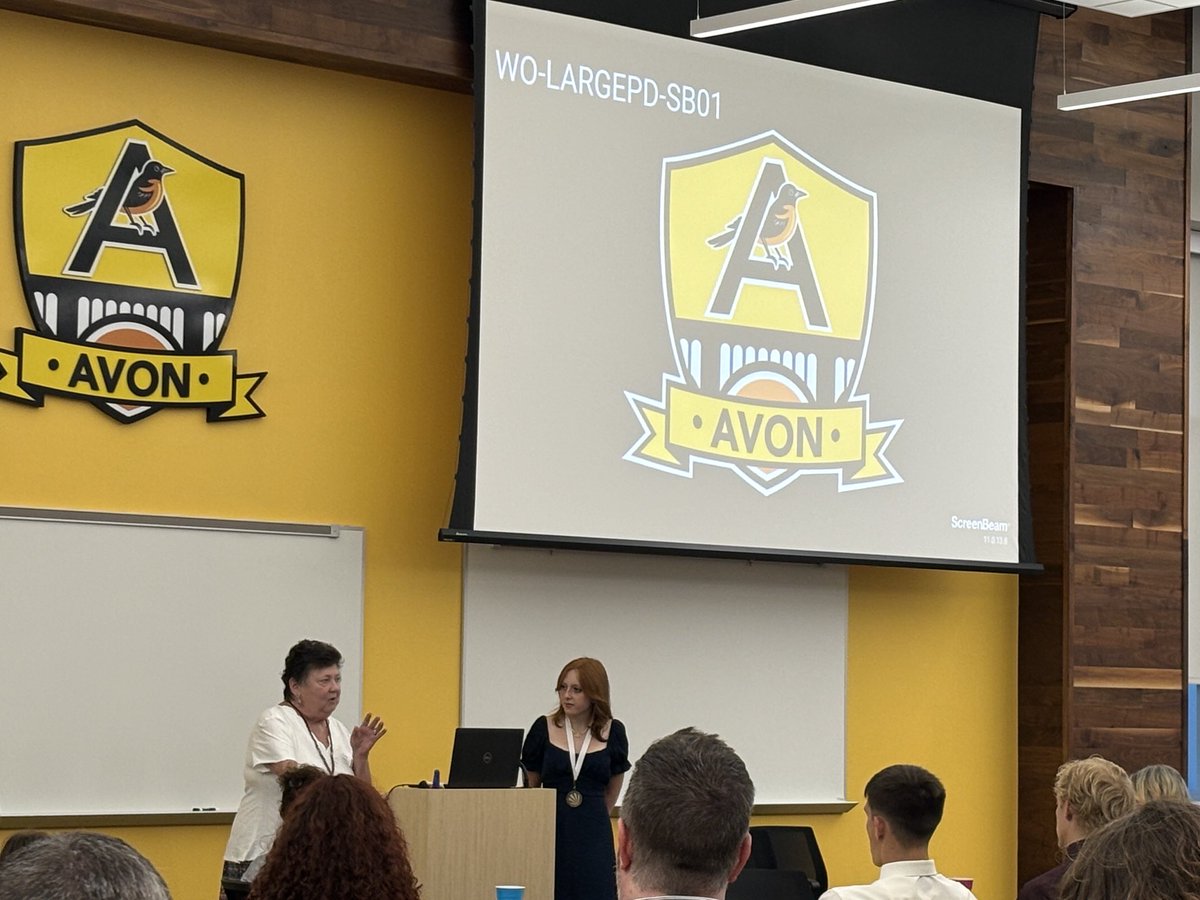 AvonSupt's tweet photo. Thanks to ⁦@AvonKiwanisClub⁩ for supporting @AHS_Orioles⁩ Media Team (Broadcast, Yearbook, &amp; Newspaper). Students highlighted their work tonight. Thanks to Cathy Myers, owner of Hend County Connect, for sharing how proud the late Rick Myers would be of these students! https://t.co/RJvmpQx44s