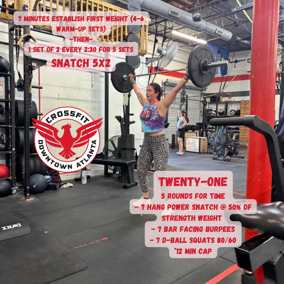 cfdowntownatl's tweet photo. 240830 "Twenty-One" #rondsfortime #snatch #hangpowersnatch #barfacingburpee #dballsqauts #cfda #liftheavy #runfast #havefun #bewell #cabbagetown #crossfitwod #committedtocrossfit #crossfit #WOD #CFWOD #workout https://t.co/DO9ww4cW6F
