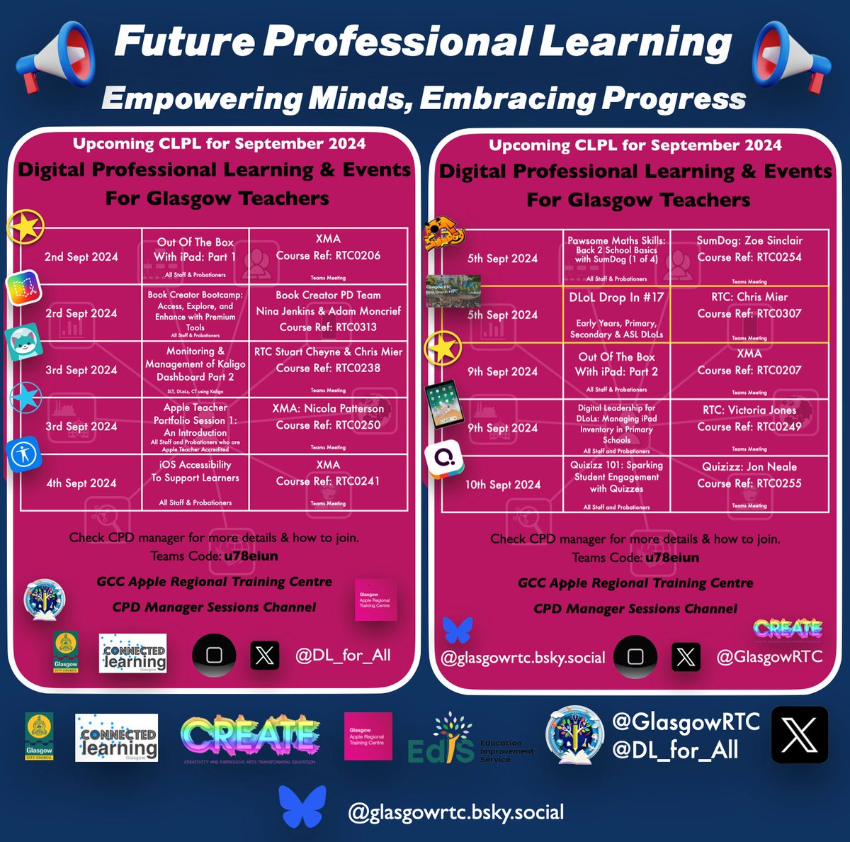 GlasgowRTC's tweet photo. Our PL is going supersonic—booked faster than a hotel in Man, Dub or Edi🚀Kicking off with 'Out of the Box iPad' @GCCProbationers a powerhouse wk ft @BookCreatorApp @KaligoApps_EN #AppleTeacherPortfolio #iOSAccessibility &amp; @sumdog! Blink  &amp; you might miss it!💥@EdISGlasgow https://t.co/BGy1rViZU3