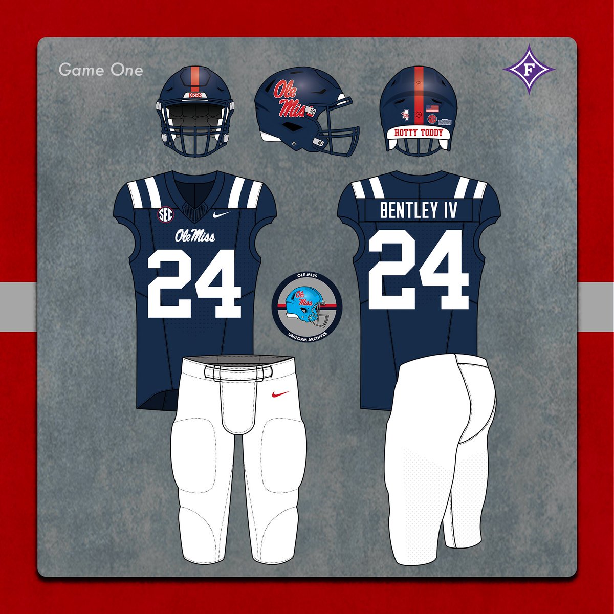 OleMissUnis's tweet photo. Ole Miss will be rocking navy/navy/white against the Furman Paladins this Saturday night. This will be the first time Ole Miss has worn this combo since September 24, 2022 against Tulsa.
#HottyToddy | #RebThreads | #DripInTheSip https://t.co/5Y0cVXIk2A
