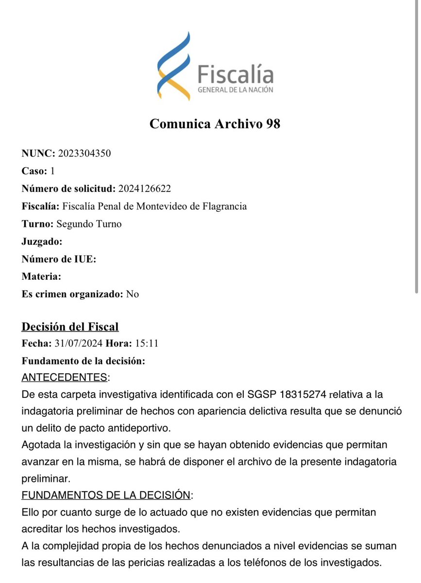 Dr. Ignacio Durán (@iduran1) on Twitter photo Resolución de archivo a cargo de la Fiscalía de Flagrancia de 2do Turno en relación a la denuncia de la FUBB por presuntos pactos anti deportivos. Ya no hay posibilidad de re examen. (Art. 99 CPP). Buen trabajo de defensa con el Dr <a href="/DrEduardoSasson/">Eduardo Sasson</a> del equipo de @DDS_lawfirm 🙌🏾💪🏽 Resolución de archivo a cargo de la Fiscalía de Flagrancia de 2do Turno en relación a la denuncia de la FUBB por presuntos pactos anti deportivos. Ya no hay posibilidad de re examen. (Art. 99 CPP). Buen trabajo de defensa con el Dr <a href="/DrEduardoSasson/">Eduardo Sasson</a> del equipo de @DDS_lawfirm 🙌🏾💪🏽