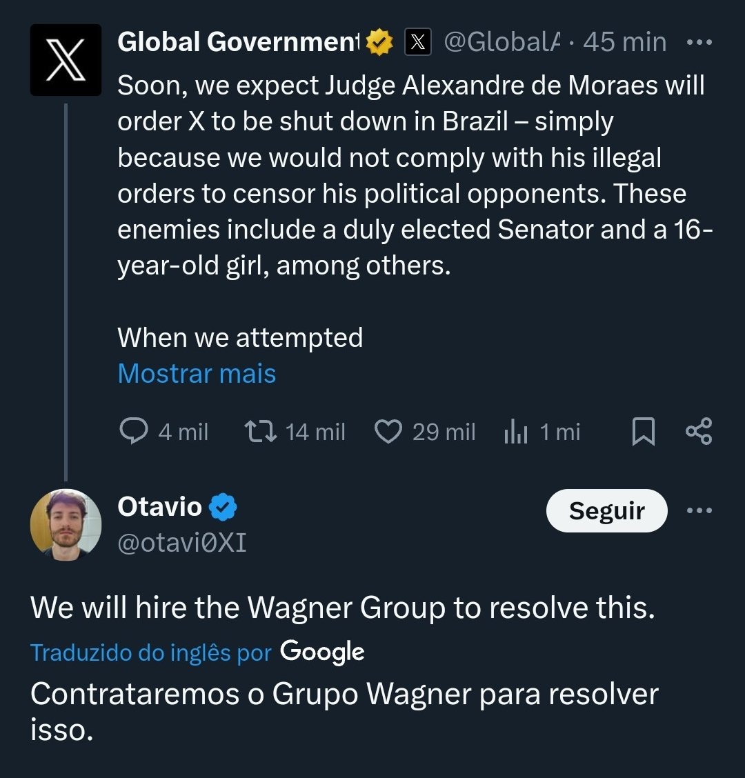 Com a sensação de que estão protegidos pelo Elon Musk aqui no Twitter, a Bolha da Resenha segue fazendo ameaças ao ministro Alexandre de Moraes. É esse tipo de coisa que o Elon Musk e o Glenn Greenwald consideram liberdade de expressão? Me ajudem a compartilhar e denunciar às