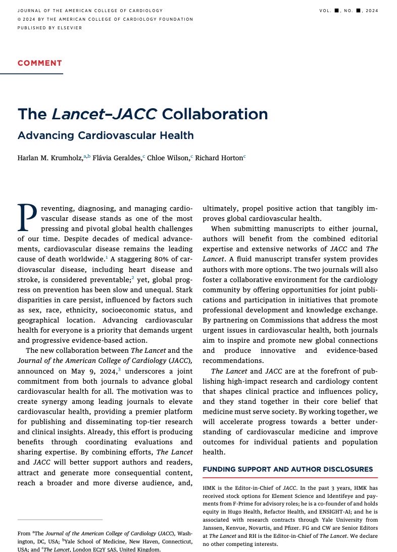 Harlan Krumholz (@hmkyale) on Twitter photo New on the <a href="/TheLancet/">The Lancet</a>-<a href="/JACCJournals/">JACC Journals</a> collaboration! We detail our joint efforts to accelerate progress in global cardiovascular health. Read about our work towards better heart health for all. <a href="/ACCinTouch/">American College of Cardiology</a> #ESCCongress authors.elsevier.com/a/1jgxA2d9GH%7… New on the <a href="/TheLancet/">The Lancet</a>-<a href="/JACCJournals/">JACC Journals</a> collaboration! We detail our joint efforts to accelerate progress in global cardiovascular health. Read about our work towards better heart health for all. <a href="/ACCinTouch/">American College of Cardiology</a> #ESCCongress authors.elsevier.com/a/1jgxA2d9GH%7…