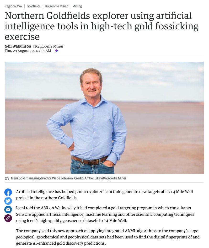 OreSens's tweet photo. 🗞Coverage via @KalgoorlieMiner  – Northern Goldfields explorer using artificial intelligence tools in high-tech gold fossicking exercise: https://t.co/0Wjtrwukyg

#AI #Exploration #MachineLearning https://t.co/ky03zZh64q