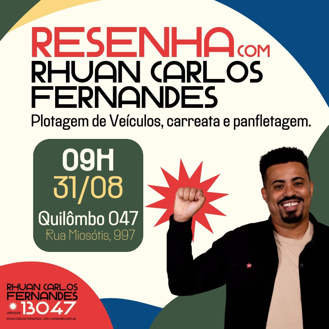 carlos_rhuan's tweet photo. Os primeiros dias de campanha foram ótimos. Estamos nas ruas panfletando e conversando com geral. Pra fortalecer ainda mais nossa campanha, nesse sábado vai rolar a terceira Resenha com o Rhuan, no Quilombo 047. https://t.co/3IAy7qdWsZ