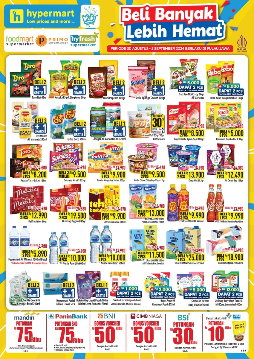 promojsm's tweet image. Promo Diskon Hypermart 30 Agustus-5 September 2024
jsm-promo.com/2023/06/katalo…
#hypermart
