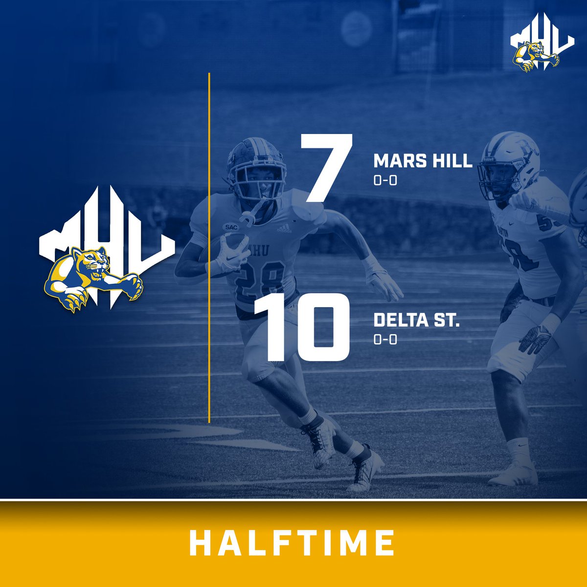 mhulions's tweet photo. Lions enter the half down by three after TD pass from JR Martin to Izaiah Jean-Baptiste, tiptoe catch in the endzone. #MHULions #GoHill #RollHill https://t.co/xXjij8IGZG