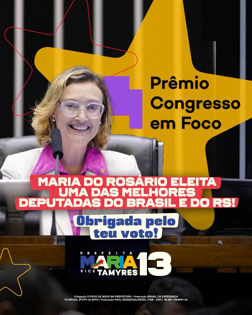 mariadorosario's tweet photo. Contente em ser reconhecida como uma das melhores deputadas do Brasil e do Rio Grande do Sul pelo Prêmio @congressoemfoco! Esse reconhecimento é fruto do trabalho e da luta que realizamos juntos todos os dias. Obrigada de coração pelo teu voto e pela confiança! Vamos seguir firmes, construindo um Rio Grande do Sul, uma Porto Alegre e um Brasil melhores para todos e todas. 

#UnidadeporPOA #PovonaPrefeitura #poa #portoalegre #riograndedosul #AcaoEcoraçao #MariaÉ13 #MariaETamyres