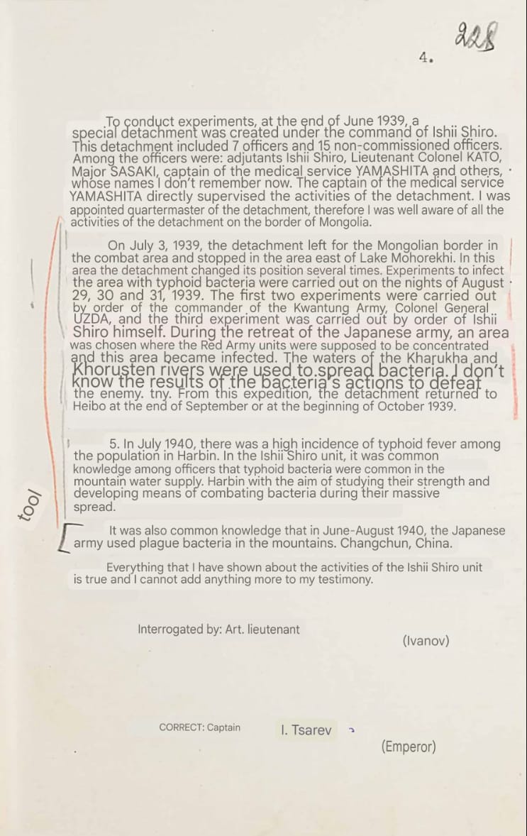 Battle00Wire's tweet photo. 🔺Japan Used Biological Weapons Against Soviet Troops in 1939 ⚠️

Recently declassified documents from the FSB of Russia have revealed that Japan employed bacteriological weapons against Soviet forces during the Battle of Khalkhin-Gol in August 1939. 🧬

🔺Secret Experiments on Deadly Bacteria 🦠

According to the documents, a unit led by Ishii Shiro, a notorious Japanese bacteriologist, was engaged in developing and testing practical methods for using bacteria in warfare against the Soviet Union. The unit conducted experiments with highly dangerous pathogens, including plague, typhoid fever, and dysentery, in their labs. 

🔺Bacteriological Attacks During the Battle 🧫

During the clash near the Mongolian border, under orders from the Japanese military command, the Ishii Shiro unit conducted three experiments aimed at contaminating the battlefield to incapacitate Soviet troops. As Japanese forces retreated, they intentionally infected areas where they anticipated the advancing Red Army would be stationed, spreading deadly diseases among the troops.

#WWII #KhalkhinGol #BiologicalWarfare #Japan #SovietUnion #History #BattleWire #WarCrimes #FSB