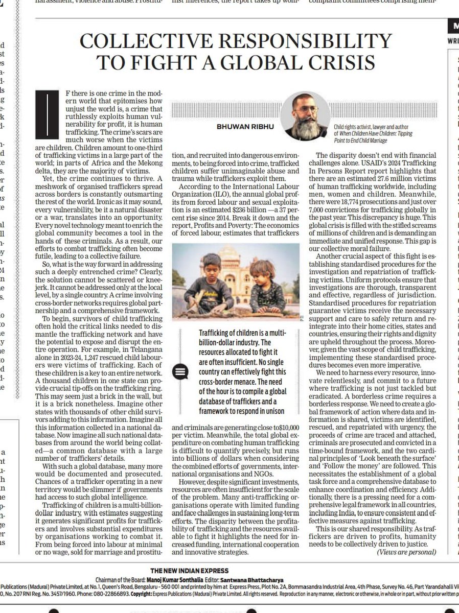 ShankarRawani10's tweet photo. Trafficking is an organized economic crime with devastating effects globally. In his insightful article,  @Bhuwan_Ribhu Ji 
explores its vast scale of illegal profits,ongoing efforts to combat it &amp; the loopholes allowing it to thrive. He highlights it as a critical global crisis. https://t.co/2SqPgXwix7