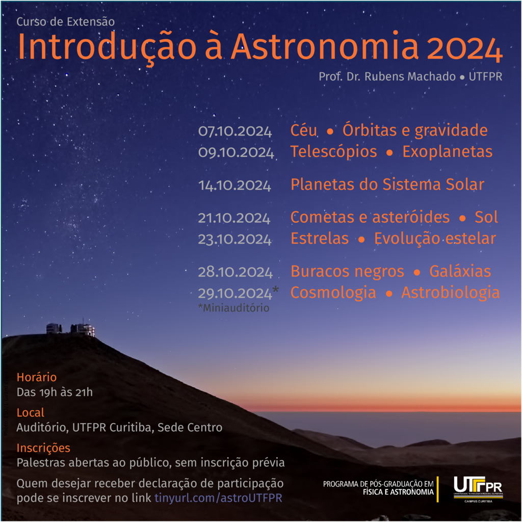 AstroUTFPR's tweet image. Introdução à Astronomia
Curso de extensão - UTFPR Curitiba
tinyurl.com/astroUTFPR