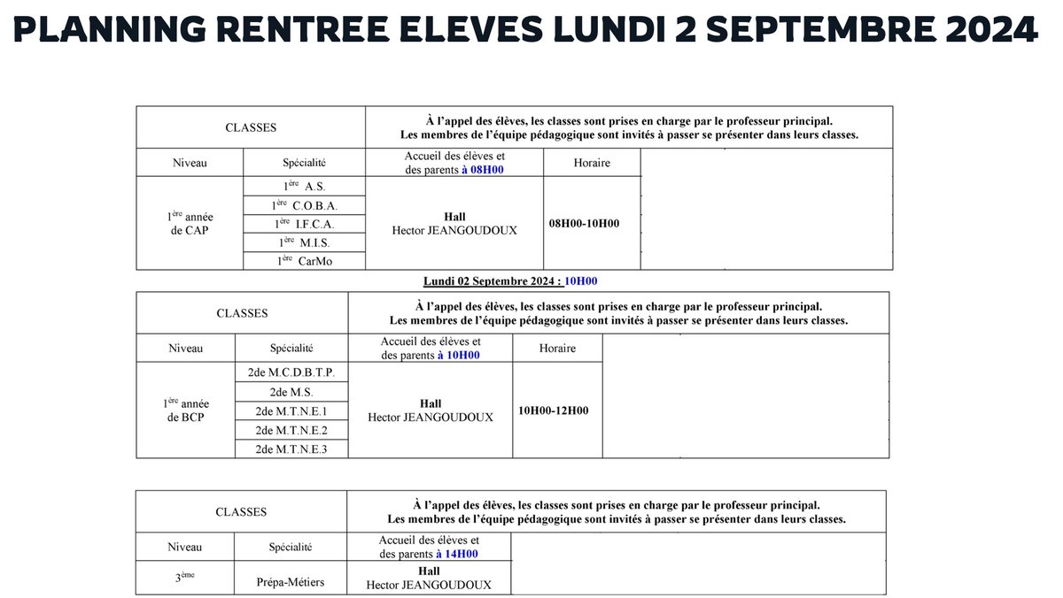 GertyLycee's tweet photo. Planning de la rentrée scolaire 2024-2025 du LP Gerty Archimède. https://t.co/9wpMQlbuGL