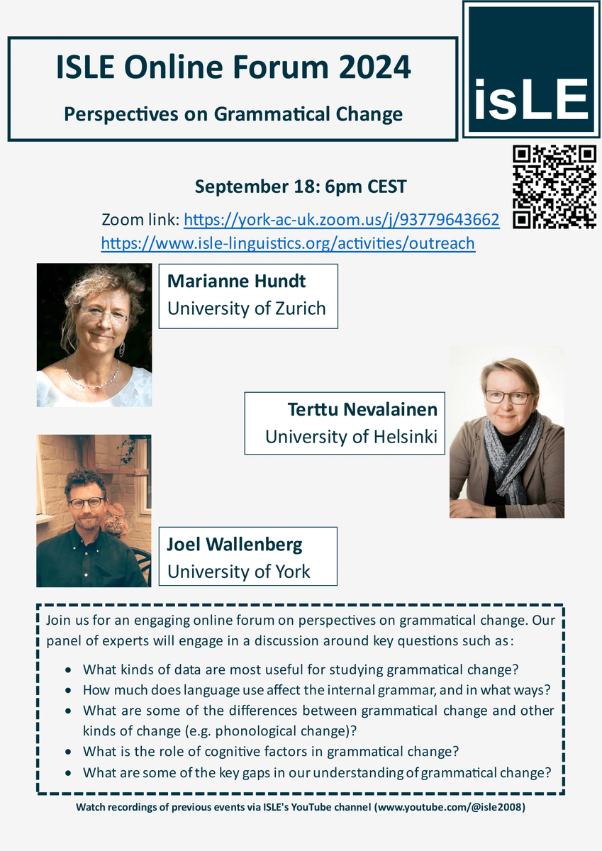 Martin Schweinberger (@ronautic) on Twitter photo Check out the next ISLE Online Expert Panel "Perspectives on Grammatical Change" Wednesday, September 18, 5pm (CEST), with Marianne Hundt, Terttu Nevalainen, and Joel Wallenberg! Details at isle-linguistics.org/activities/out… <a href="/ISLELinguistics/">ISLE</a> #EnglishLinguistics <a href="/MarianneHundt/">Marianne Hundt</a> <a href="/childs_claire/">Claire Childs</a> Check out the next ISLE Online Expert Panel "Perspectives on Grammatical Change" Wednesday, September 18, 5pm (CEST), with Marianne Hundt, Terttu Nevalainen, and Joel Wallenberg! Details at isle-linguistics.org/activities/out… <a href="/ISLELinguistics/">ISLE</a> #EnglishLinguistics <a href="/MarianneHundt/">Marianne Hundt</a> <a href="/childs_claire/">Claire Childs</a>