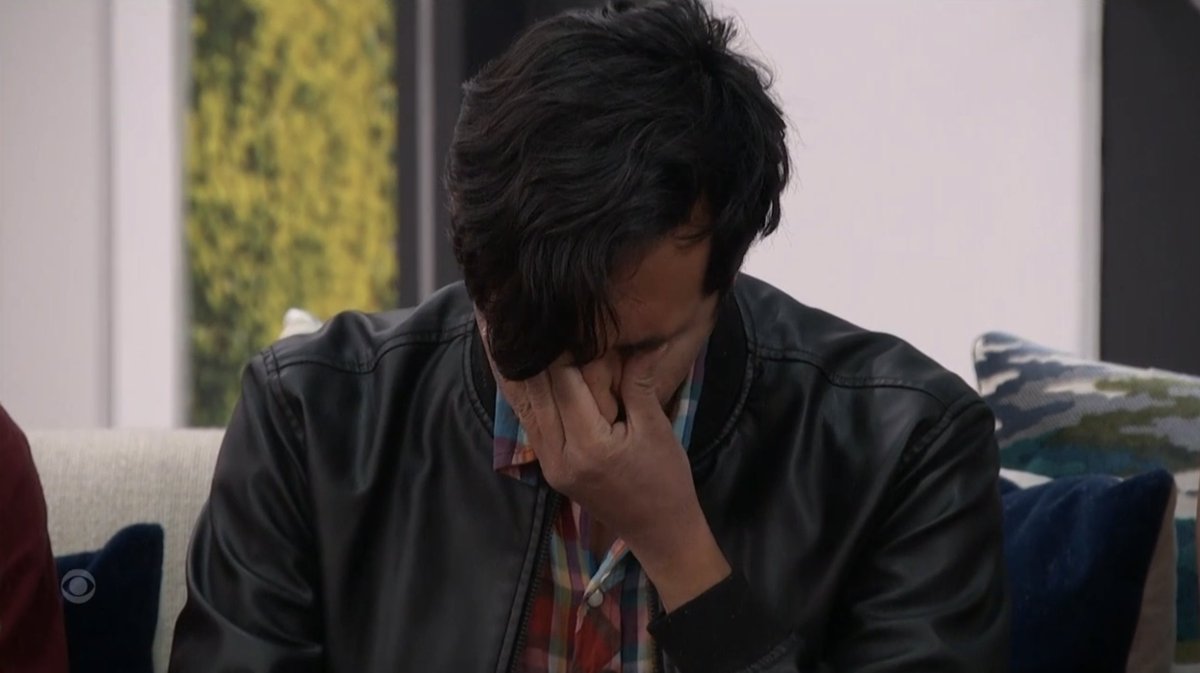 Joseph, both emotionally reconciling with losing his number one ally, and realizing the fact that he will have another week of Angela crowing about how much she wants to be here #BB26