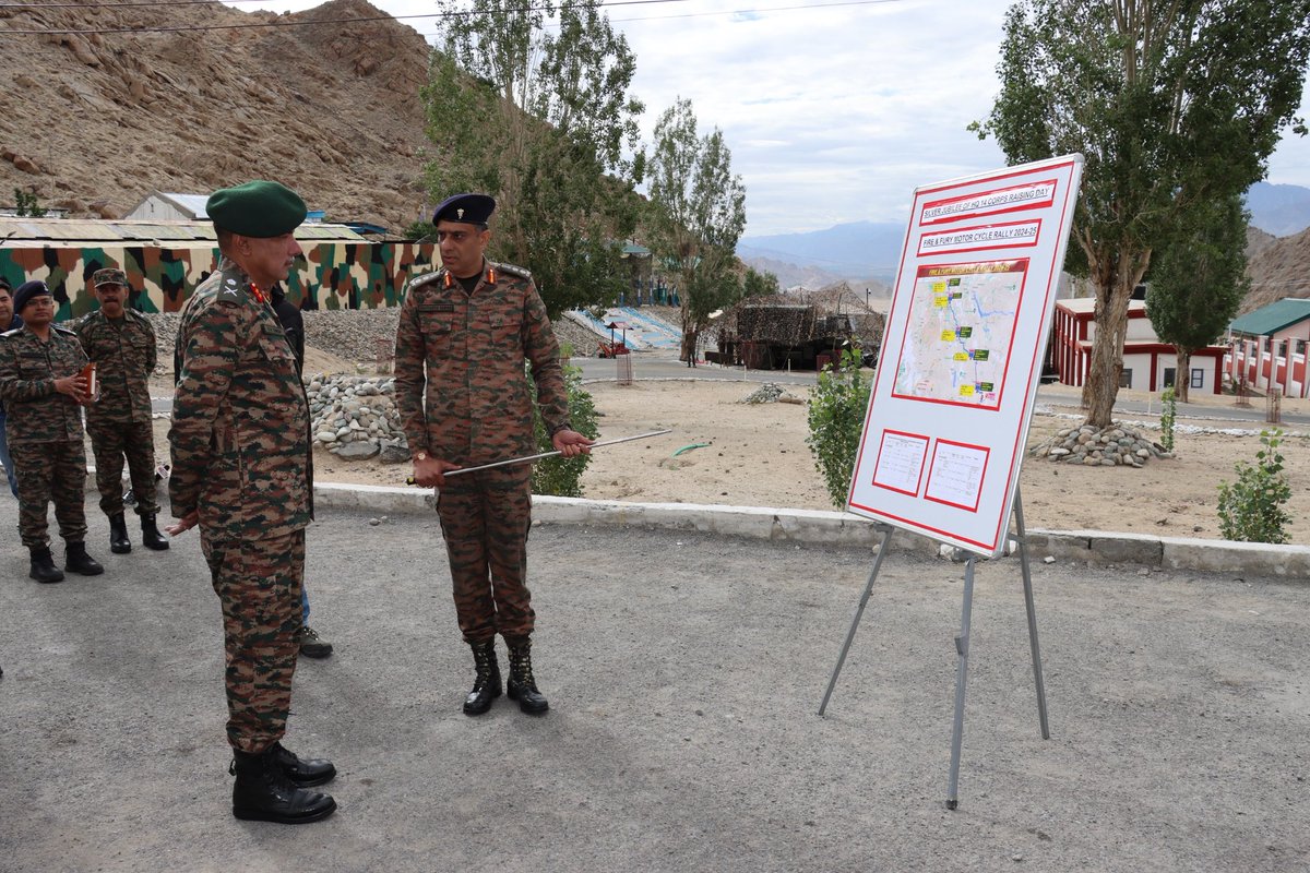 firefurycorps's tweet photo. #FireFuryCorpsSilverJubileeCelebrations 

On the occasion of Silver Jubilee of Fire and Fury Corps , 15 motorcycle enthusiasts comprising officers from the #FireFuryCorps commenced a Motorcycle Expedition from Leh to Umlingla Pass, the World’s highest Motorable Pass, at an altitude of 19024 feet from 28 to 29 August 2024. 

The Motocycle Expedition is one amongst many expeditions and rallies being conducted on the occasion of the Silver Jubilee of 
#FireFuryCorps.  

The motorcycle Expedition was flagged off by Major General DK Singh,  SM, Chief of Staff #FireFuryCorps on 28 August 24. 

@adgpi
@NorthernComd_IA 
@lg_ladakh
@prodefleh 
@ANI

#IndianArmy
#ArmyForAdventure