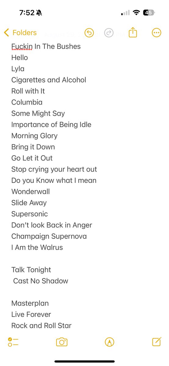 mcmccoy3's tweet photo. @liamgallagher @NoelGallagher @oasis I made up your set list for you. You’re welcome! #Oasis #oasis2025 #OasisComeback https://t.co/ORB2DQYRrJ