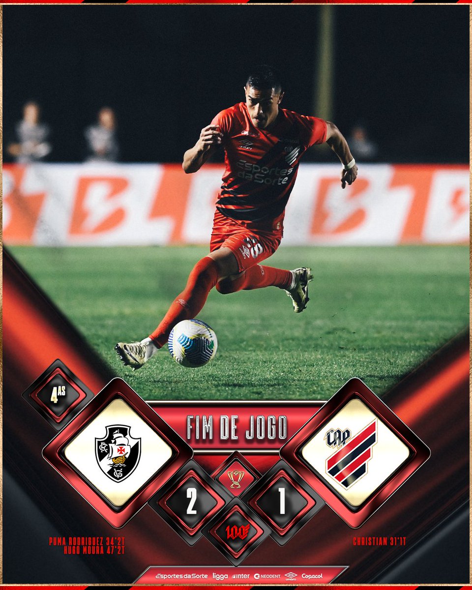 AthleticoPR's tweet photo. Fim dos primeiros 90'. Agora a história continua no dia 11/09, na Ligga Arena.

VAMOS, FURACÃO 🌪️🔴⚫️ 

#Athletico #VASxCAP