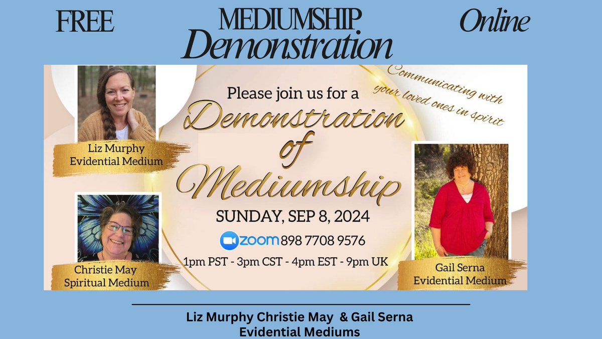 GailSerna1's tweet photo. Free Online Mediumship Demonstration To sign up click on the link: https://t.co/G9O7LtZHvx
#spirituality #onlineevent #mediumship #psychic #tarotonline #tarot #spiritualawakening https://t.co/QxN7O7FGSF