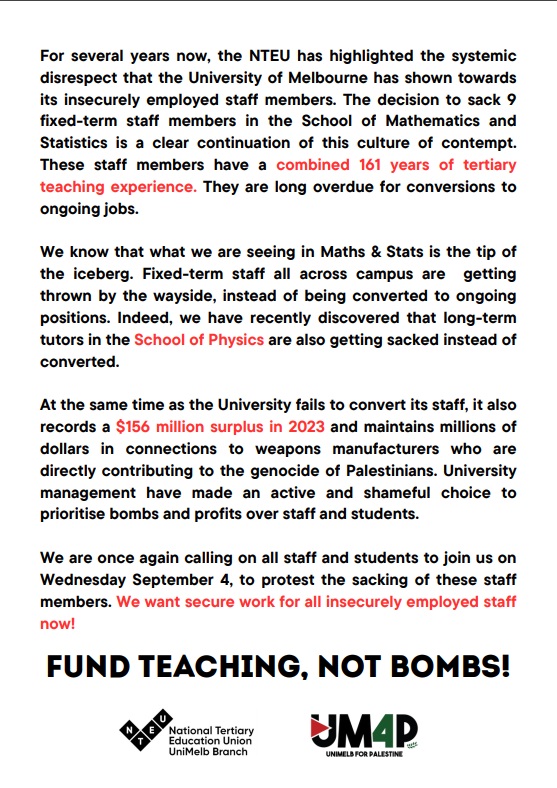 NTEU UniMelb Branch (@nteuunimelb) on Twitter photo All power to the tutors!
✊✊✊
Action is occuring next week! 1pm September 4th
<a href="/UniMelb/">University of Melbourne</a> <a href="/Umelb4Palestine/">U Melb for Palestine</a>
See you at Old Geology North! All power to the tutors!
✊✊✊
Action is occuring next week! 1pm September 4th
<a href="/UniMelb/">University of Melbourne</a> <a href="/Umelb4Palestine/">U Melb for Palestine</a>
See you at Old Geology North!