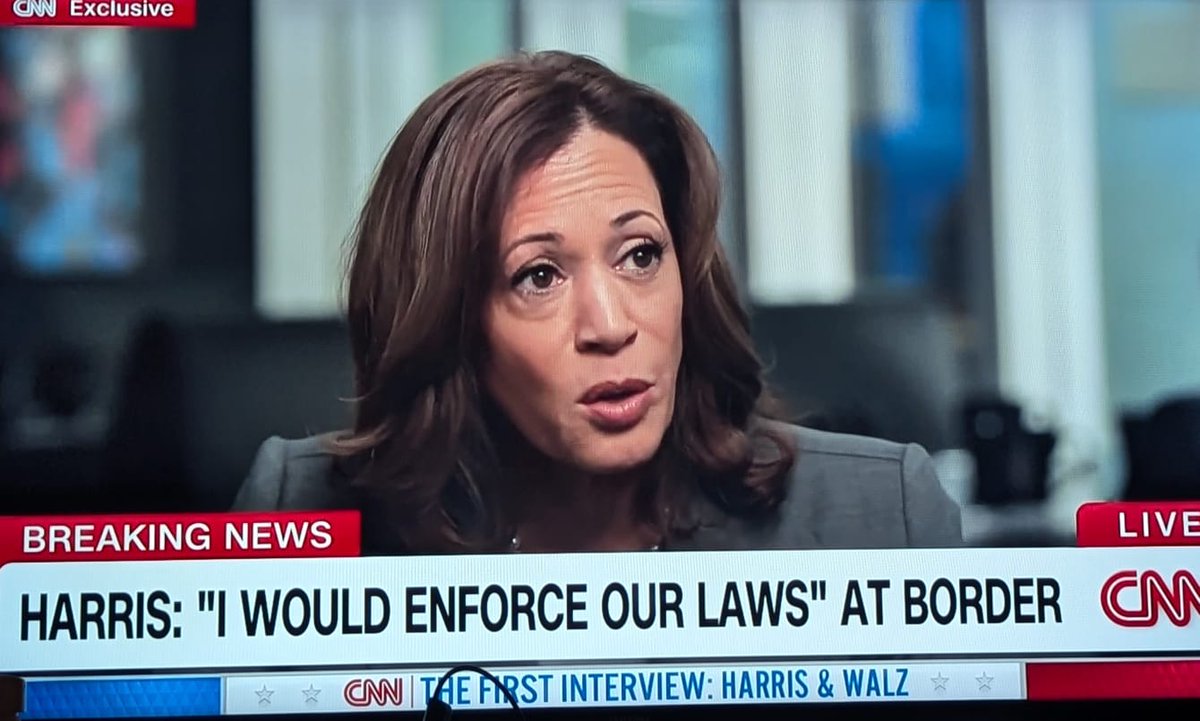EMPosts's tweet image. VP Harris says in her interview with Dana Bash on CNN that she would sign into law the bipartisan border security bill that Trump told Republicans to block until he can get into office.

"I will make sure that it comes to my desk, and I would sign it," she says.

#CNNinterview