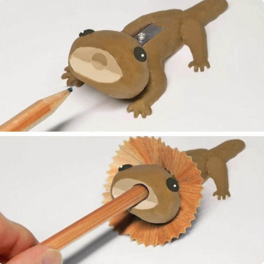 a pencil sharpener that turns into a frilled-neck lizard when you use it, image size:916x915