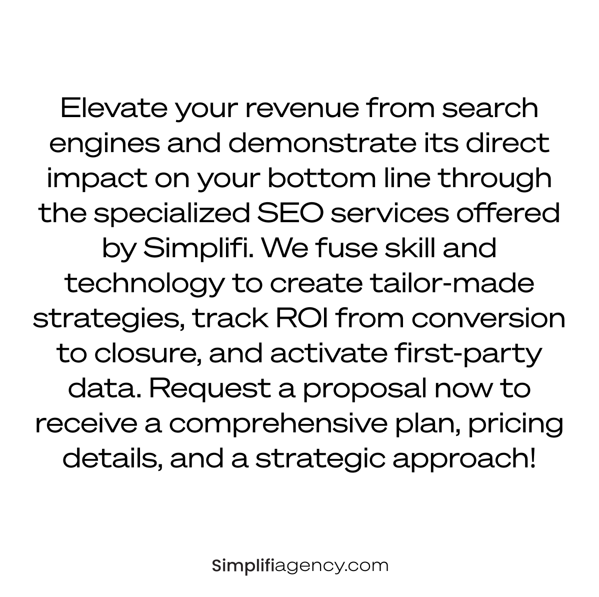 SimplifiAgency's tweet photo. Boost your traffic and earnings with Simplifi's transparent, results-driven SEO. Ready to see the impact on your bottom line? Request a proposal today! 💹 #SEO #MarketingStrategy https://t.co/zJc1nX3z03