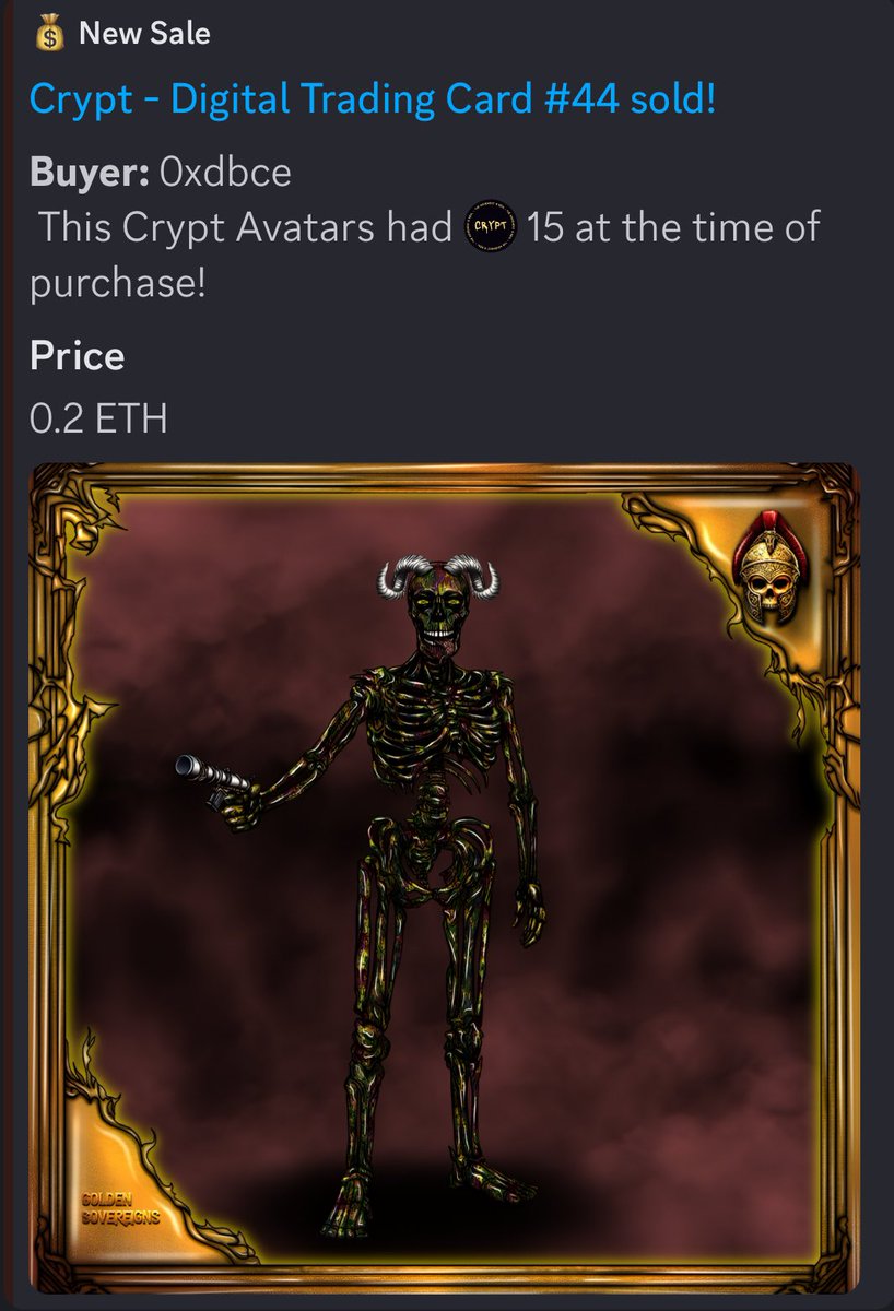 AprilTheRoo's tweet image. Damn!! What a stunning 🤩 piece of art this! Wicked AF #CryptAvatar from the @CryptTCG Golden Sovereign Faction 😮‍💨❤️‍🔥