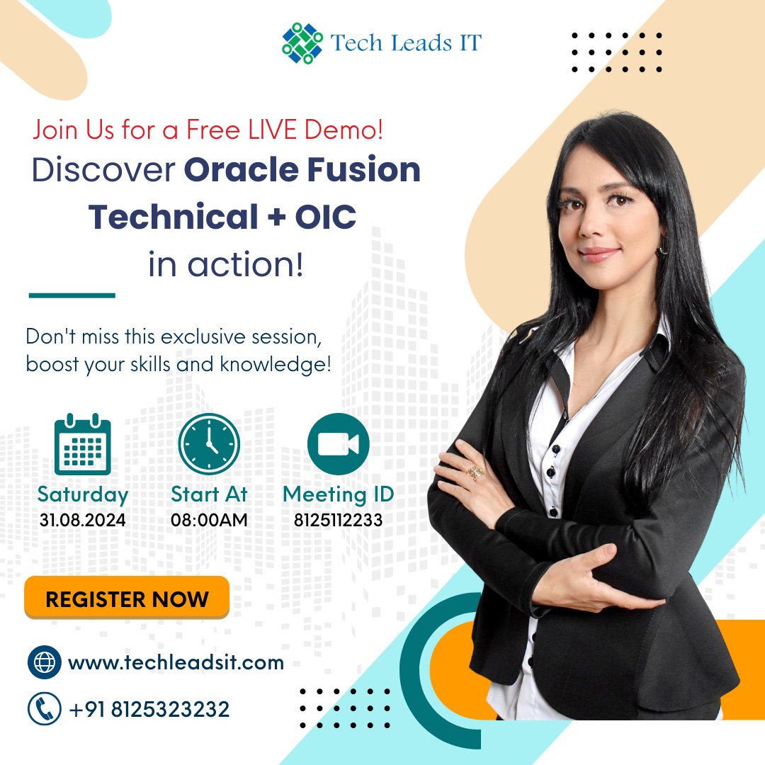 TECHLEADS1's tweet image. Join us for a FREE LIVE DEMO on Oracle Fusion Technical + OIC! 🌟
🗓️ Date: 31st August 2024 (Saturday)
⏰ Time: 8 AM IST
💻 Meeting ID: 8125112233
#demo #webinar #oraclefusiontechnical #FindingJusticeInIndia #NationalSportsDay #VegIsHealthy #NoNPS_NoUPS_OnlyOPS