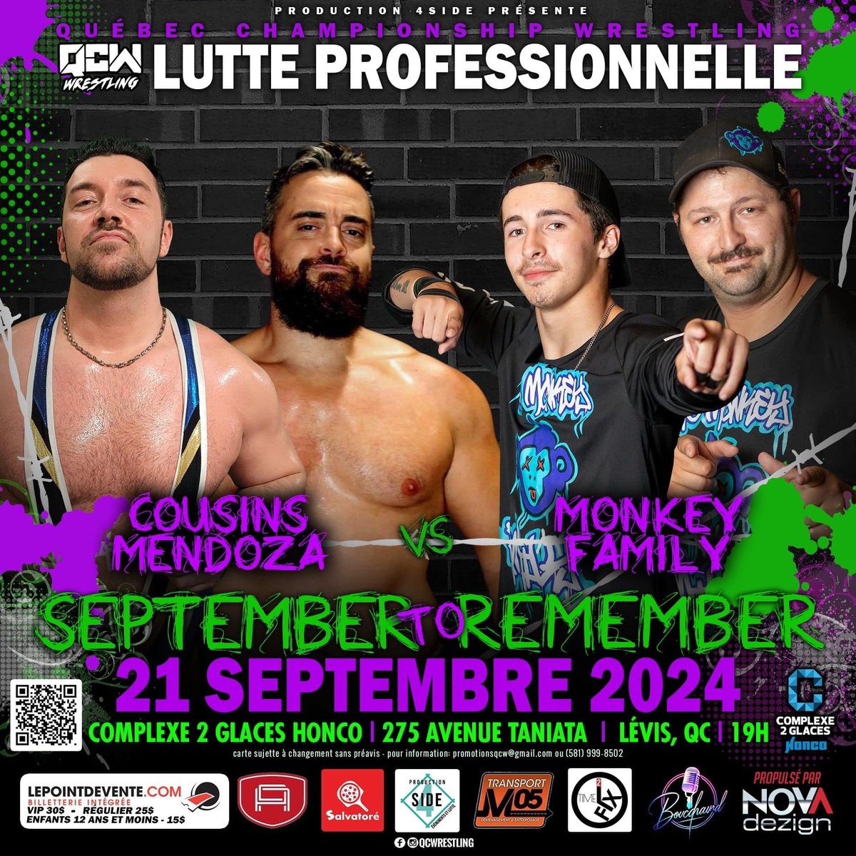 ⚡️ALERTE COMBAT ⚡️ Les Cousins Mendoza affronteront La Monkey Family qui feront leur début à la QCW le 21 Septembre. Haute voltige et rapidité  sera au menu lors de cette affrontement. Les billets sont en vente sur: lepointdevente.com/billets/str