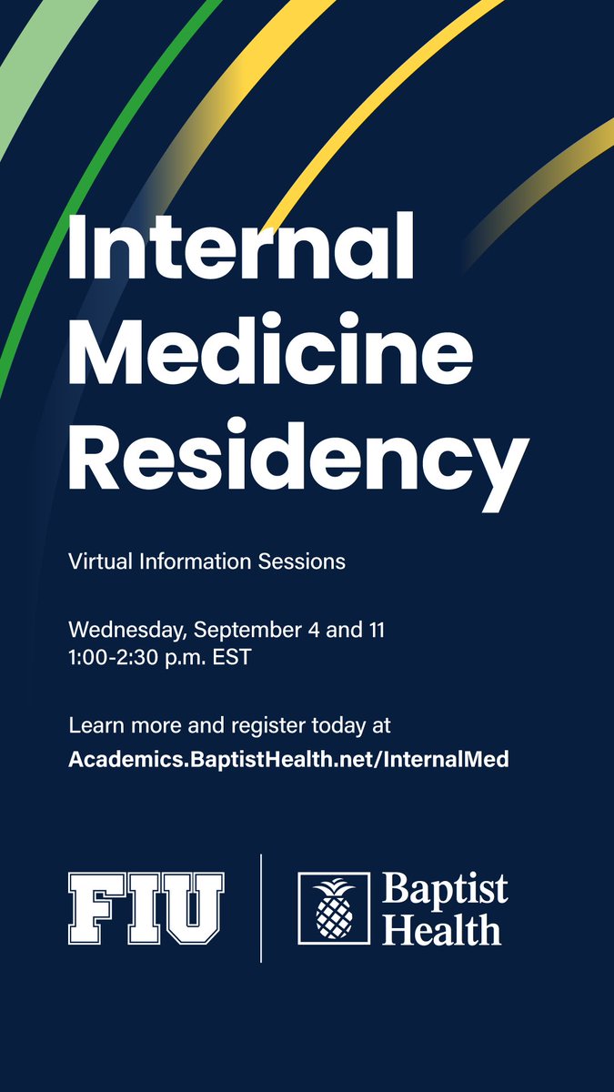 TrinaCS7's tweet photo. https://t.co/uXXemAS4Xb…
#Join us as for an #opportunity to #learn about the #internalmedicine #residency starting in #July 2025 @FIUMedicine & @BaptistHealthSF!
@BHAcademics @AAIMOnline @FIU #GME #IntMed #IM #MedEd #DocsInTraining #FutureDocs #PineAppleProud #PantherMed https://t.co/uTaHcY76ns