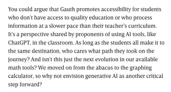 Generative AI Transformed English Homework. Math Is Next https://t.co/e78mkWV4kr https://t.co/YB6XW1