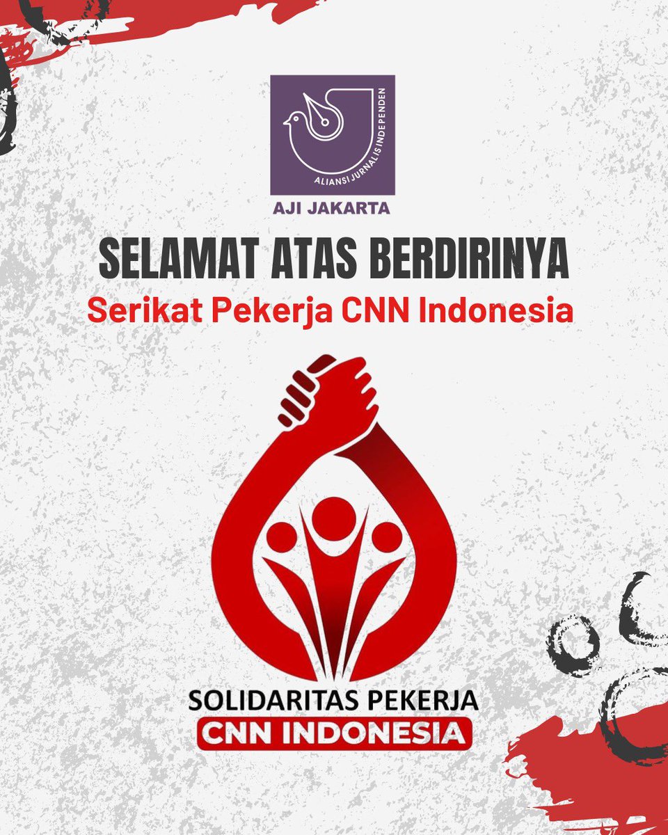 AJI Jakarta mengucapkan selamat atas berdirinya Serikat Pekerja CNN Indonesia.

#ajijakarta #313 #serikatpekerja #cnnindonesia