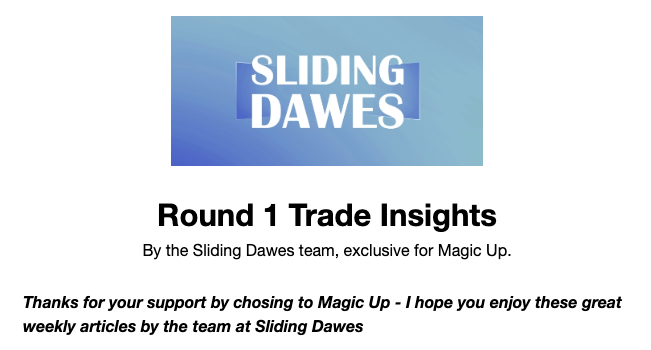 Sliding Dawes - The AFLW Fantasy Resource (@slidingdawesaf) on Twitter photo First Magic Up Insights are up on <a href="/BolterAFLW/">Bolter AFLW Fantasy</a>. Be sure to go to your profile aflw.bolter.team/profile and Magic Up to read the insights every week. From round 1, we will do a question tweet prior to get your questions answered.
aflw.bolter.team/article/41 First Magic Up Insights are up on <a href="/BolterAFLW/">Bolter AFLW Fantasy</a>. Be sure to go to your profile aflw.bolter.team/profile and Magic Up to read the insights every week. From round 1, we will do a question tweet prior to get your questions answered.
aflw.bolter.team/article/41