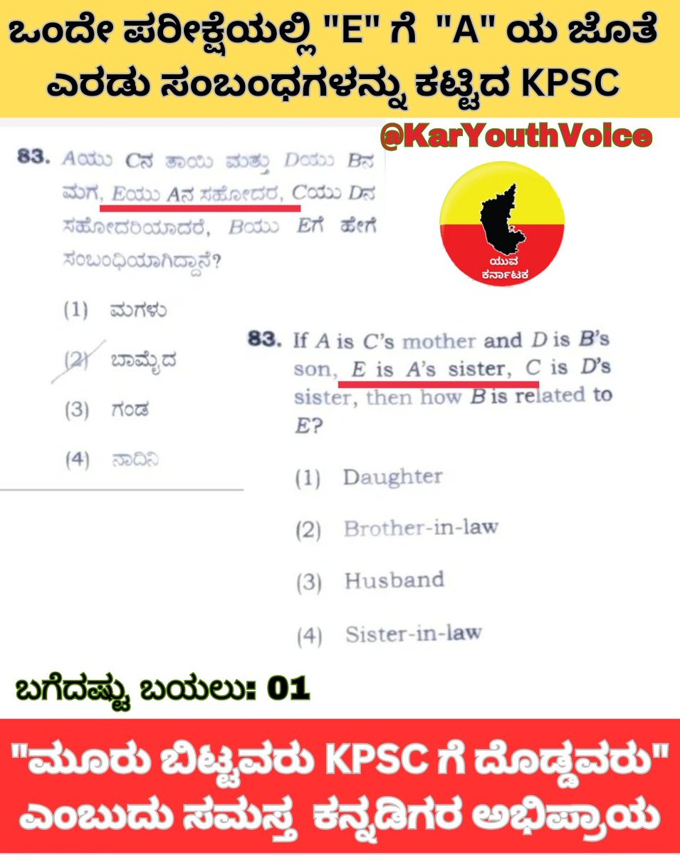 KarYouthVoice's tweet photo. ಸನ್ಮಾನ್ಯ ಮುಖ್ಯಮಂತ್ರಿ ಗಳೇ @siddaramaiah  ನಿಮ್ಮ ಜ್ಞಾನವೆನ್ನೆಲ್ಲ ಉಪಯೋಗಿಸಿ ಈ ಎರಡು ಪ್ರಶ್ನೆಗಳಿಗೆ ಒಂದೇ ಉತ್ತರ ಬರುವಂತೆ ಉತ್ತರಿಸಿ. ಅವಶ್ಯವಾದರೆ KPSC ಅಧಿಕಾರಿಗಳ ಸಹಾಯ ಪಡೆಯಿರಿ... @AKSSAofficial @pbilimale @RekhaBasavaraju  @dp_satish @AaladaMara @ChekrishnaCk @shivanand087 
#KPSCmosa #KASReExam https://t.co/Hpw9ZMvdn2