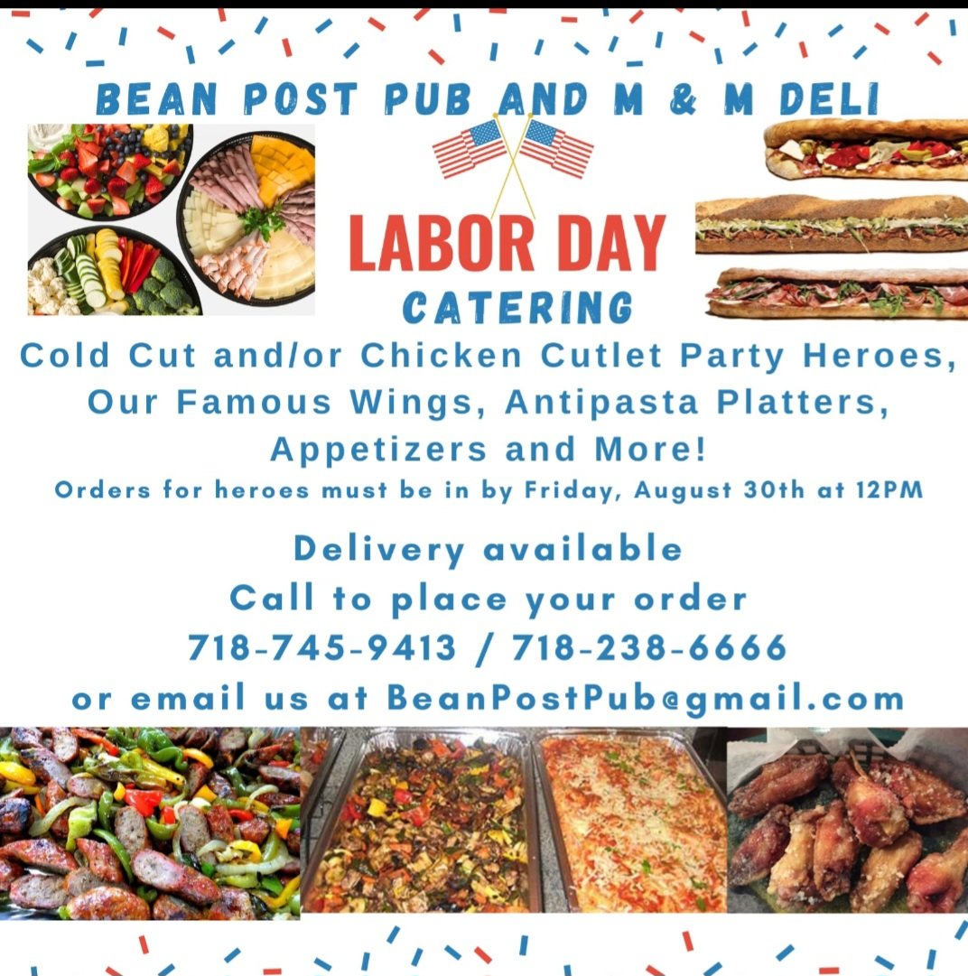 beanpostpub's tweet photo. This #labordayweekend let the Bean Post Pub and M&amp;M Deli do all the work! Delivery available! Call or email us to place your order! https://t.co/gjH5x8Yj5J