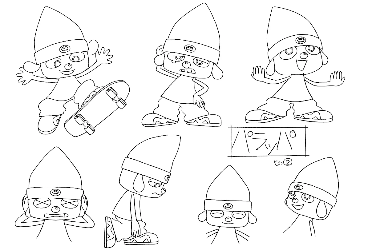 really interesting to see how the designs (by Takayuki Goto) done for the parappa anime translate rodney greenblat's intentionally paper flat designs to make them work in a 3d space while also keeping them true to their source material 
