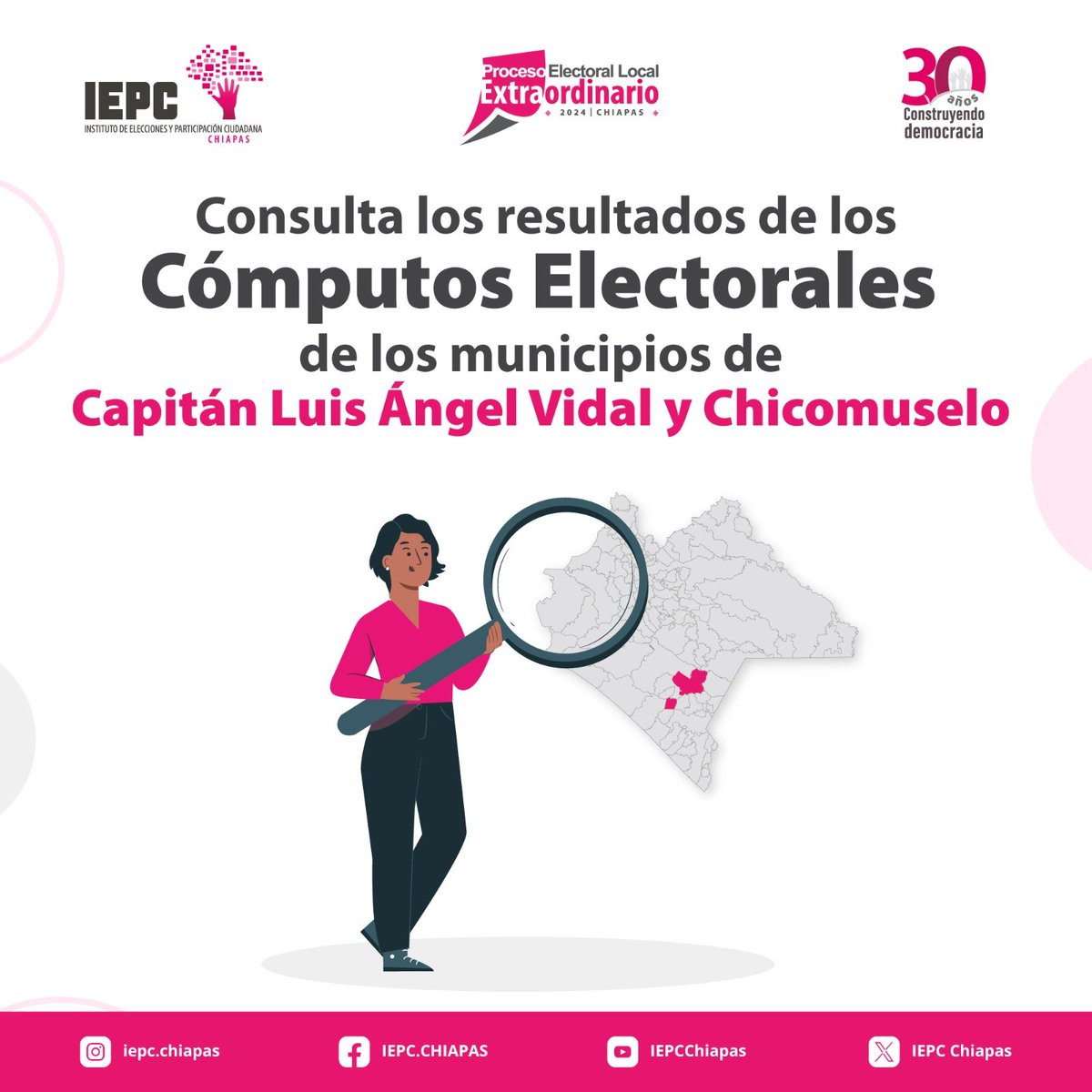 IEPCChiapas's tweet photo. 🗳️Ya puedes consultar los resultado de los Cómputos Electorales de los municipios de #CapitánLuisÁngelVidal y #Chicomuselo

🖲️Haz clic en ⤵️  
https://t.co/FlvaIdW4kA https://t.co/3ZvSVSyd6X