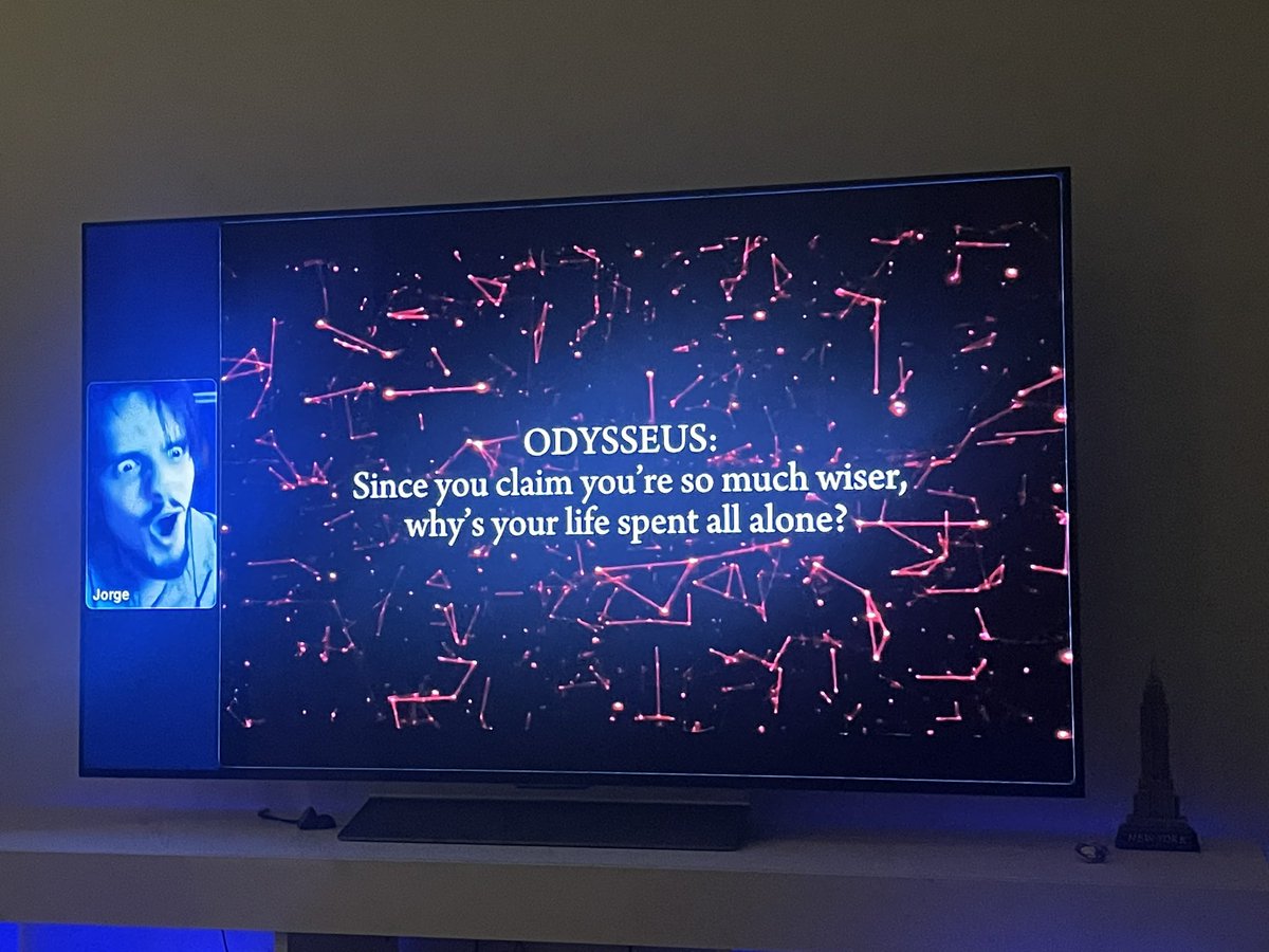 Chigbo__'s tweet photo. The balls talking to a goddess like this, Odysseus! #EpicTheMusical live stream https://t.co/3IMDtgJOu3
