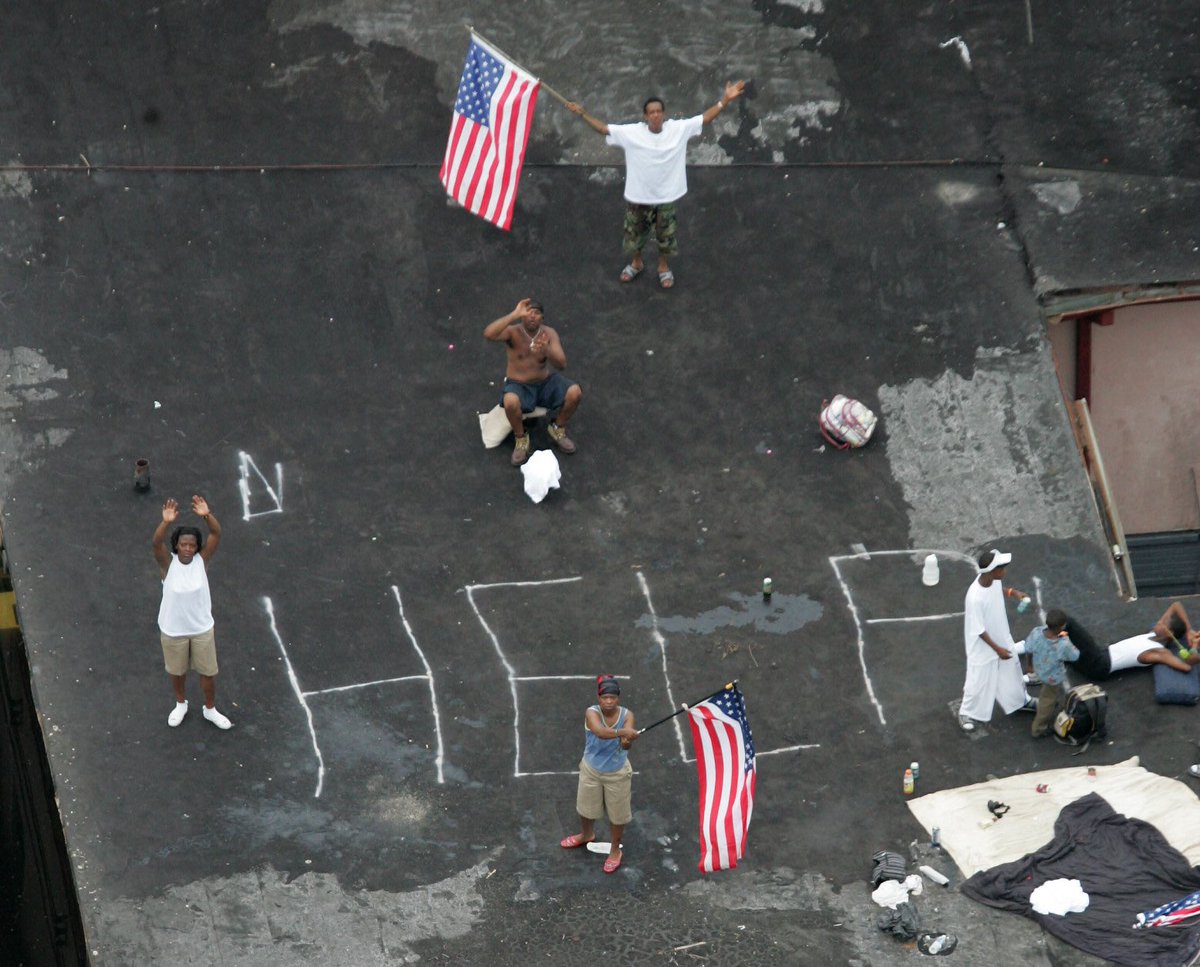 blasted_save's tweet image. hurricane katrina was a radicalizing moment for me-seeing people left to die-painting help on the roofs while the helis whizzed past. people getting food were shot by the same mercenaries hired in iraq-katrina woke me up-that could be me on that roof-they will leave us all behind