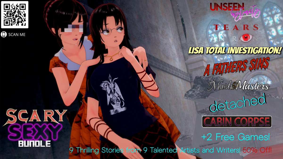 Want some amazingly written smut with horror themes?

Nab the Sexy Scary Adult Game Bundle!

$40 for 7 premium Visual Novels (and two freebies)!

itch.io/b/2612/scary-s…

#indiegame #IndieDevs #horrorgame #visualnovel #horrorgaming