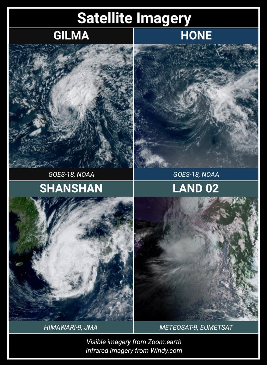 APGMeteorology's tweet photo. #APMetTWO 24D243AM
Global #TropicalWeather Outlook
August 30, 2024 @ 3:00 AM UTC

==

#Typhoon #SHANSHAN lingers over southern #Japan. [TS / 45 mph, 75 kph / 990 mbar]

#LAND02 enters the Arabian Sea. It was also designated #02A. [TS / 50 mph, 85 kph / 983 mbar] https://t.co/u24qbe2Rpz