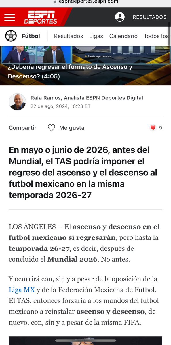 Cochi_Ruso7's tweet photo. Just when during the summer, liga mx owners confirmed pro/rel would never return due to the billion dollar investment funded by apollo global (american company), now theres another article being published that pro/rel will be forcibly reinstated by TAS after the 2026 world cup with or w/o owners approval. Espn reporter Rafael Ramos also confirmed this last week on google but its weird as I had to dig deep to find the article, also the article is nowhere to be found on X or youtube👀  open soccer is clearly at a political war state in mx rn, some sides saying pro/rel will never return, other sides publishing it will return  after 2026 wc @reformussoccer @soccerreform