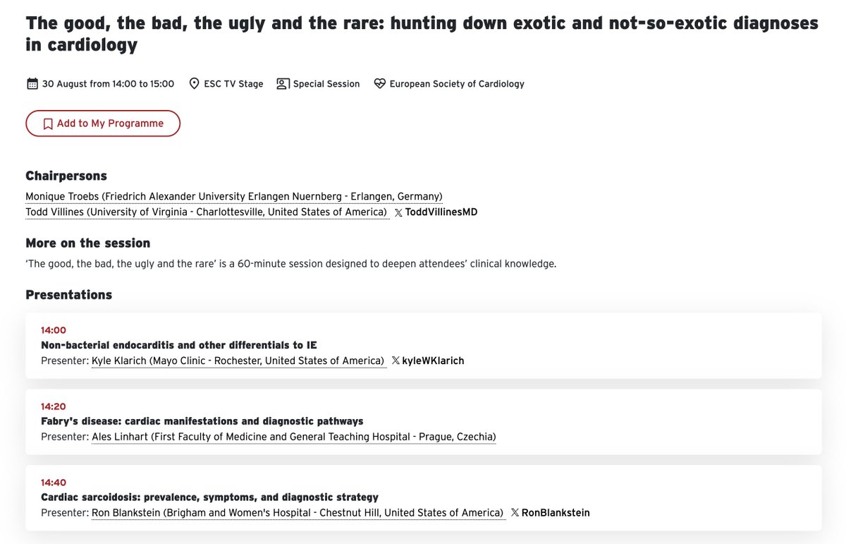 Dr. Todd C. Villines (@toddvillinesmd) on Twitter photo 🌟Join us at the ESC Congress on the ESC TV Stage for "The good, the bad, the ugly and the rare: hunting down exotic and not-so-exotic diagnoses in cardiology" on Friday 30 August at 2:00 PM (UK time)!🌟
#ESCCongress #ESCCongress2024 @monique_trobs <a href="/RonBlankstein/">Ron Blankstein</a> 🌟Join us at the ESC Congress on the ESC TV Stage for "The good, the bad, the ugly and the rare: hunting down exotic and not-so-exotic diagnoses in cardiology" on Friday 30 August at 2:00 PM (UK time)!🌟
#ESCCongress #ESCCongress2024 @monique_trobs <a href="/RonBlankstein/">Ron Blankstein</a>