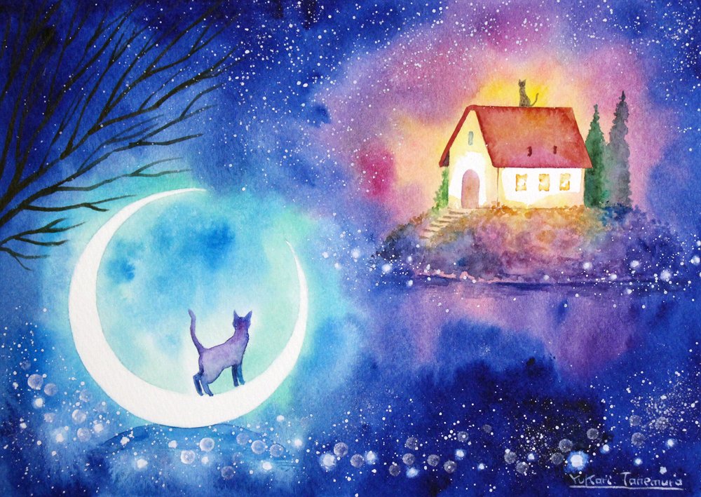 月の水のささやき」というタイトルの作品を水彩で描きました。 SM