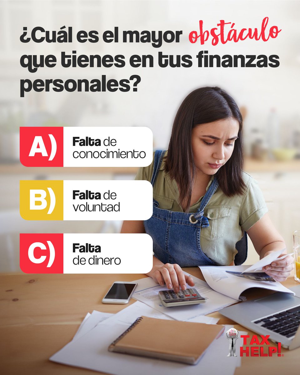 TaxHelpsUs's tweet photo. Responde en los comentarios, ¿Cuál es tu mayor obstáculo en tus finanzas personales? 👇👇
#ConsejosFinancieros #taxes #impuestos #obstaculos #voluntad #FinanzasPersonales #conocimiento #dinero https://t.co/UzSfxILUF2
