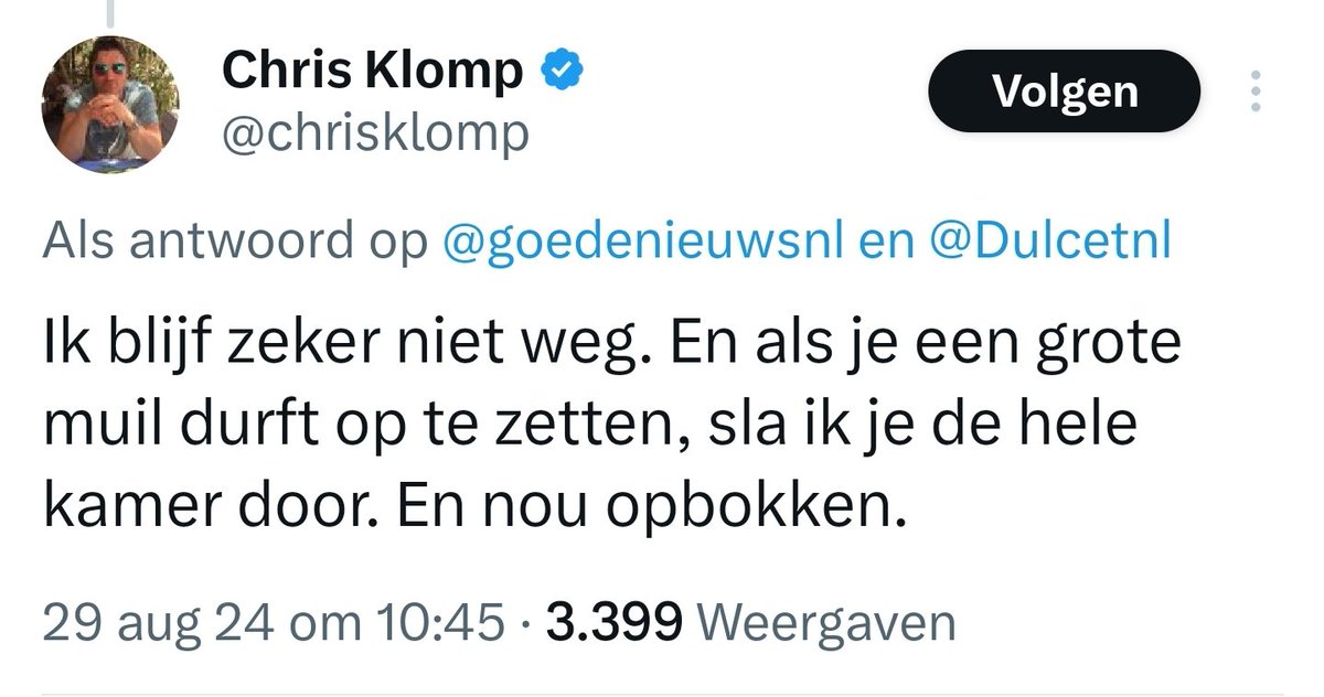 BertvanVondel's tweet photo. Lijkt me best wel een aardige, #sociale #gast die Chris Klomp. Zit totaal geen agressie in. #chrisklomp https://t.co/KhFcQwAGVn