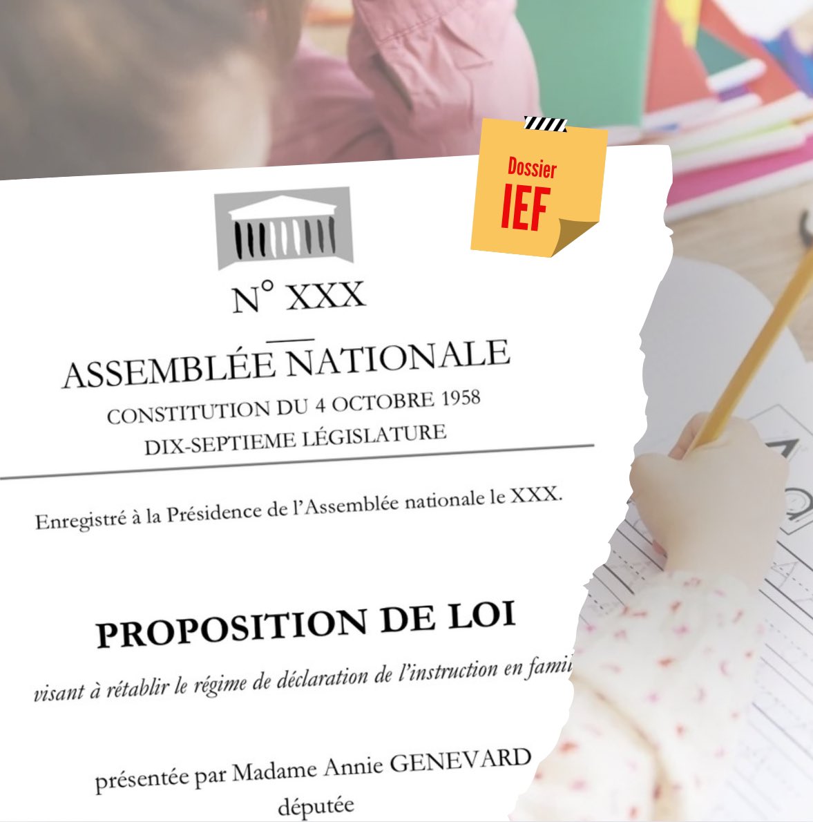 Choisir l’#Instruction en #Famille est une liberté constitutionnelle aujourd’hui menacée. 

Je dépose une #PPL visant à rétablir un régime plus respectueux de ce droit.

Il faut rétablir la confiance Etat/parents et mettre fin à l’insécurité juridique qui règne autour de l’#IEF.