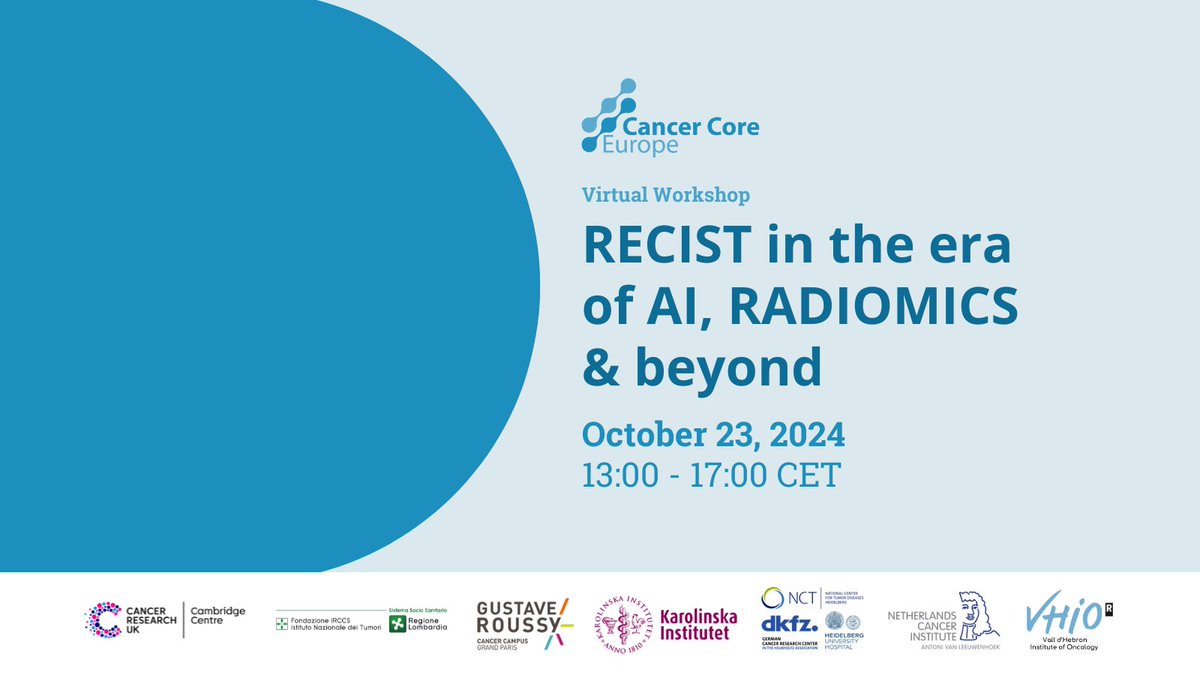 Cancer Core Europe (@cancercoreeu) on Twitter photo π’ Join #CCE Virtual Workshop: RECIST in the era of AI, RADIOMICS & beyond π next October 23 at 13:00 CET. More info β‘οΈ indico.dkfz.de/event/818
#Imaging #RECIST #AI #CancerResearch
<a href="/CrispinLab/">Crispin Lab</a> <a href="/radiomicsVHIO/">Radiomics Group</a> π’ Join #CCE Virtual Workshop: RECIST in the era of AI, RADIOMICS & beyond π next October 23 at 13:00 CET. More info β‘οΈ indico.dkfz.de/event/818
#Imaging #RECIST #AI #CancerResearch
<a href="/CrispinLab/">Crispin Lab</a> <a href="/radiomicsVHIO/">Radiomics Group</a>