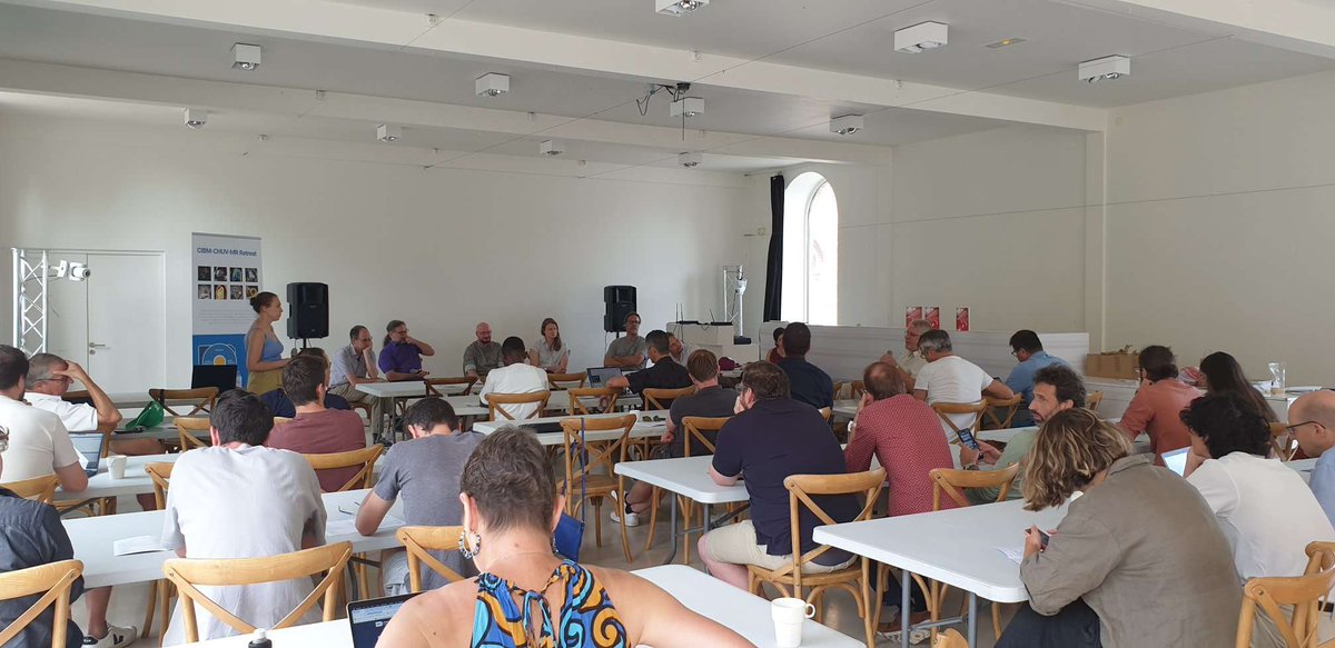 The #CIBM #CHUV MR Retreat starts its 4th &amp; final day with an insightful roundtable on the 'Impact of Current &amp; Future Disruptive Technology.' Moderated by Dr. Ludovica Romanin, with experts Peter Speier, Giulia Ginami, Thomas Küstner, Hubert Cochet and Oliver Bieri!