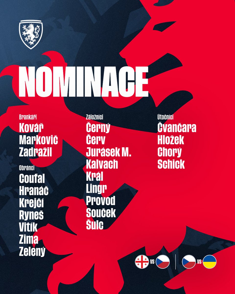 ceskarepre_cz's tweet photo. Ivan Hašek nominoval pro první dva zápasy Ligy národů tyto hráče. 🇨🇿 🫡 #ceskarepre

Kompletní nominace ℹ️ https://t.co/hZC8jyp6PR https://t.co/uTnHFNG7Q9